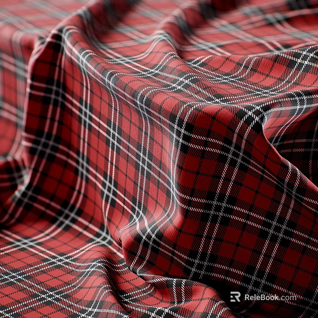 Red Plaid Woven Fabric With Black White Check Pattern Soft Texture 3d model 