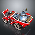 Red Vintage Steam Car Model With Classic Wheels And Steam Apparatus