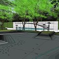 Residential Landscape Design With Modern Perforated Wall Trees Grass And Entrance Area