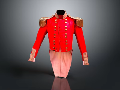 Red Military Jacket With Gold Buttons Epaulets And White Formal Pants 3d model