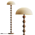 Natural Floor Lamp With Wooden Ball Structure And Beige Fabric Shade