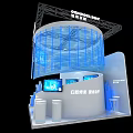 MENARINI Exhibition Booth With Modern Blue Spiral Design And Multiple Screens