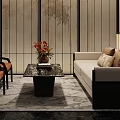 Elegant Modern Hotel Public Lounge Area With Sofa Coffee Table And Floral Decor