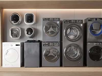 Various Modern Washing Machines In Different Styles And Colors On 3d model