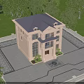 European Style Two Story Detached Villa With Carved Decorations Arched Windows And Front Garden