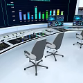 Modern High Tech Monitoring Room Interior With Multiple Digital Monitors Control Consoles And Ergonomic Chairs
