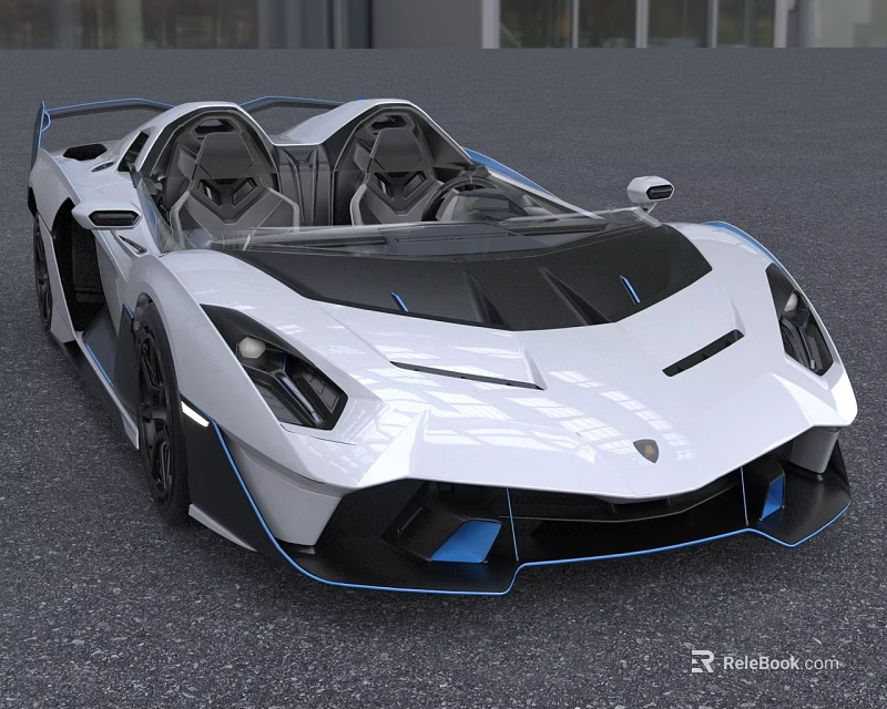 White Convertible Sports Car With Blue Accents 3d model 