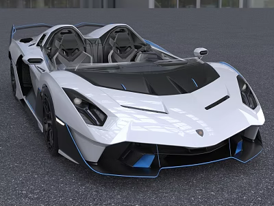 White Convertible Sports Car With Blue Accents 3d model