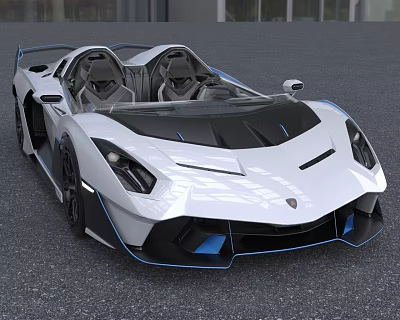 White Convertible Sports Car With Blue Accents 3d model