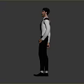 Male Character 3D Model With White Shirt Black Pants Mustache And Pistol Standing Pose