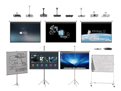 Professional Projection Monitoring System With Projectors Screens Stands And Clear Display For Surveillance 3d model