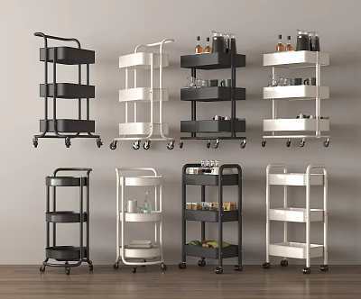 Multilayer Storage Shelving Units In Black And White With Wheels Various Styles 3d model
