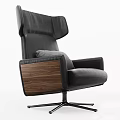 Black Leather High Back Office Chair With Wooden Armrests Gray Cushion And Five Star Base