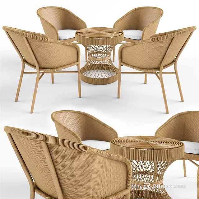 Stylish Woven Rattan Outdoor Table with Matching Chairs Set for Patio Garden Use 3d model 