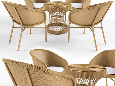 Stylish Woven Rattan Outdoor Table with Matching Chairs Set for Patio Garden Use 3d model