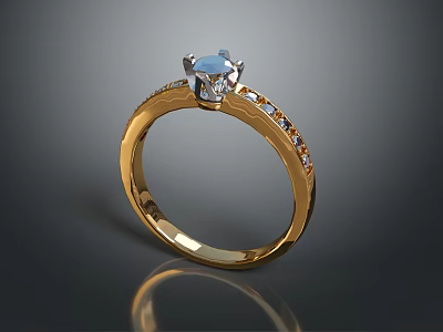 Elegant Luxury Gold Ring Design With Central Diamond And Side Stones 3d model