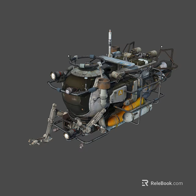 Military Submarine With Hull Structure Periscope Propulsion System And Mechanical Equipment 3d model 
