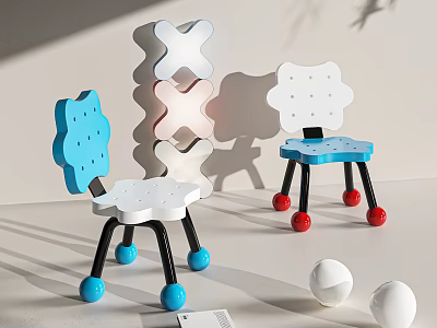 Playful Children's Chairs With Flower Shaped Backrest And Colorful Ball Feet 3d model