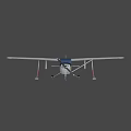 Small Gray And Blue Propeller Airplane With Double Wings Fixed Landing Gear And Cockpit Windows
