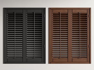 Double Panel Louvered Window Shutter in Black and Brown Home Interior Design 3d model