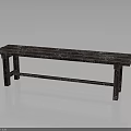 Dark Colored Wooden Bench With Smooth Marble Top And Sturdy Frame