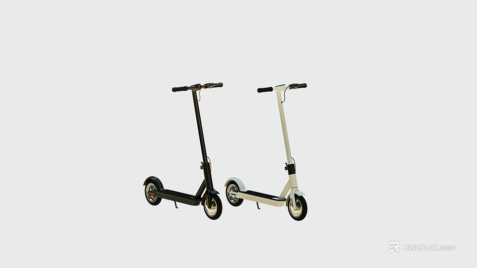 Two Modern Electric Scooters in Black and White Sleek Design 3d model 