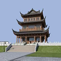 Traditional Chinese Pagoda With Multi Story Wooden Structure And Ornate Eaves On Green Lawn