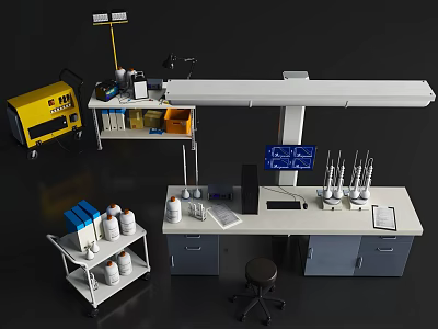 Advanced Medical Equipment Laboratory Workbench With Monitoring Display Test Tube Rack And Storage Cabinets 3d model