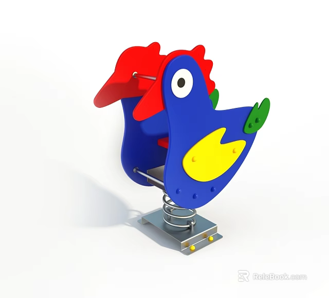 Colorful Chicken Shaped Spring Rider Playground Equipment With Red Beak Blue Body And Green Wings 3d model 