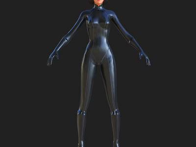 Female Game Movie Character In Black Full Body Tight Latex Suit With Sleek Design 3d model