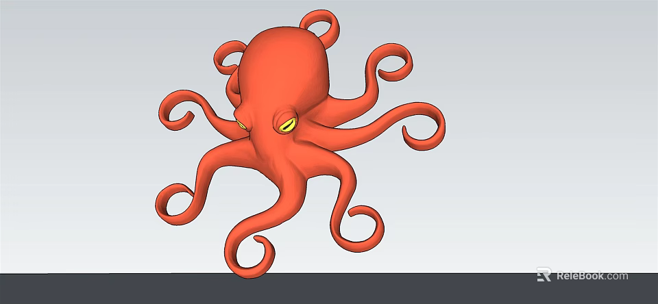 Detailed 3D Render of Red Octopus with Curled Tentacles and Yellow Eyes 3d model 