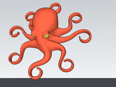 Detailed 3D Render of Red Octopus with Curled Tentacles and Yellow Eyes 3d model