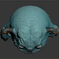3D Furry Blue Monster Character With Horns Red Eyes Sharp Teeth Claws