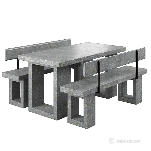Modern Concrete Table and Bench Set with Geometric Hollow Design for Outdoor Spaces 3d model 