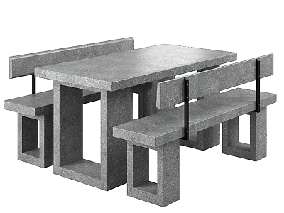 Modern Concrete Table and Bench Set with Geometric Hollow Design for Outdoor Spaces 3d model