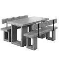 Modern Concrete Table and Bench Set with Geometric Hollow Design for Outdoor Spaces