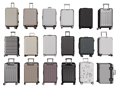 Various Stylish Suitcases in Multiple Colors with Hard Shell and Spinner Wheels 3d model