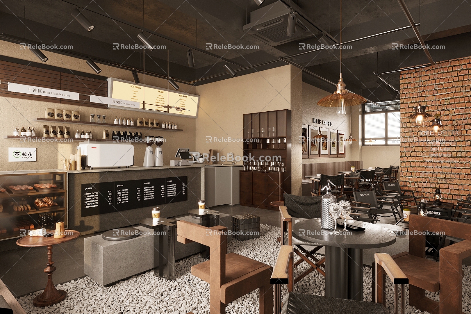 Industrial Cafe Milk Tea Shop Coffee Table and Chair Coffee Shop Console Coffee Shop Workbench Cashier Front Desk Milk Tea Shop Dining Area 3d model