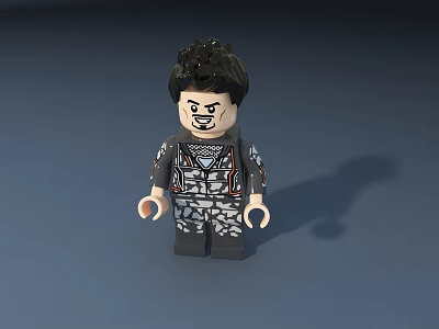 Lego Minifigure Toy With Black Hair Stern Expression And Patterned Outfit 3d model