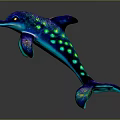 Vibrant Colorful Glowing Dolphin 3D Sculpture with Shiny Details in Leaping Pose