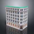 Detailed White Building Model With Multiple Floors Arched Windows And Green Roof