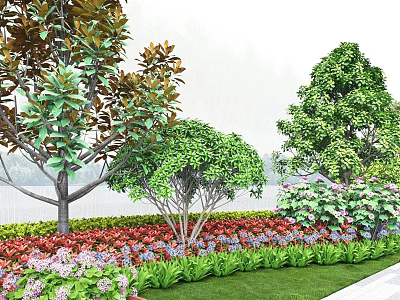 Modern Landscape Plant Combination Flower Mirror Plant Group Plant Collocation Spherical Shrub 3d model