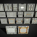 Sci Fi Tech Panels With Different Gray Orange Structural Designs And Modules 3d model