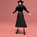 Artistic Detailed Female Sculpture with Gray Long Hair Black Clothing Hat Long Skirt and Boots