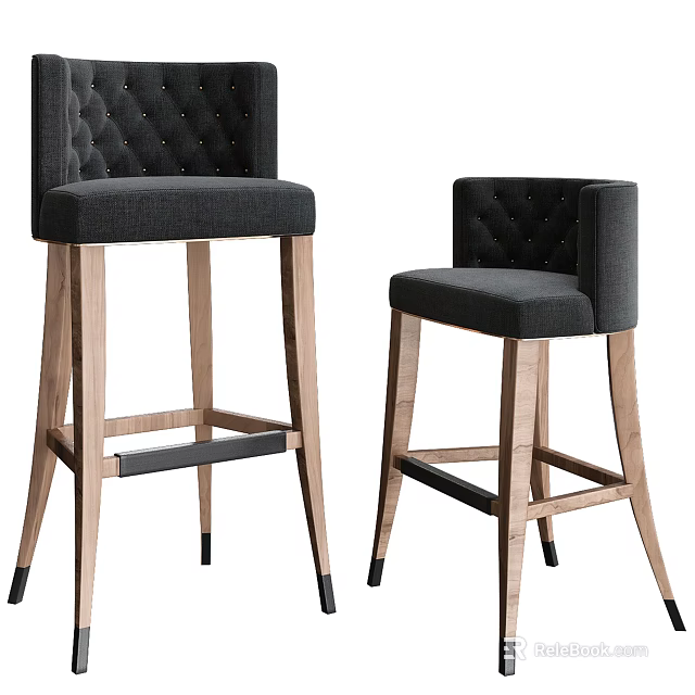 Modern Tufted Padded Bar Stools With Wooden Legs And Sleek Design 3d model 