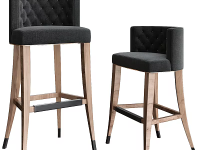 Modern Tufted Padded Bar Stools With Wooden Legs And Sleek Design 3d model