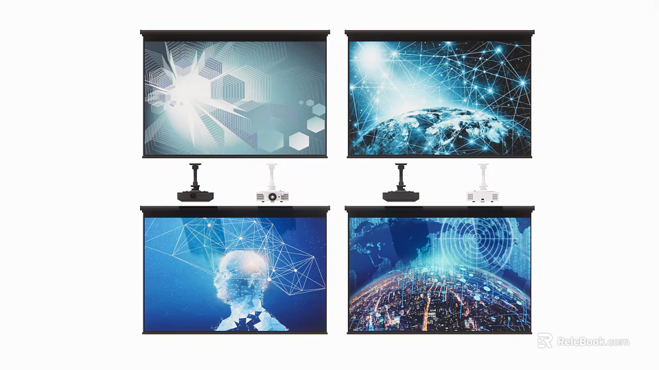 Advanced Projection Monitoring System With Digital Data Visualization Network Graphics And Smart Screens 3d model 
