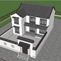 Traditional Chinese Style Detached Villa With Black Tiled Roof And White Walls