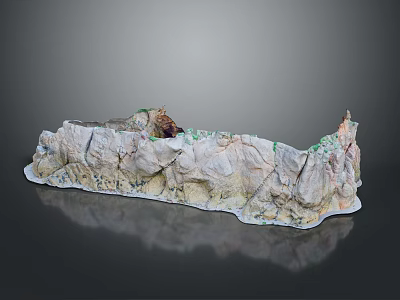 Wood And Stone Decorative Sculpture With Textured Surface Green Accents And Natural Landscape Design 3d model