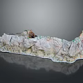 Wood And Stone Decorative Sculpture With Textured Surface Green Accents And Natural Landscape Design